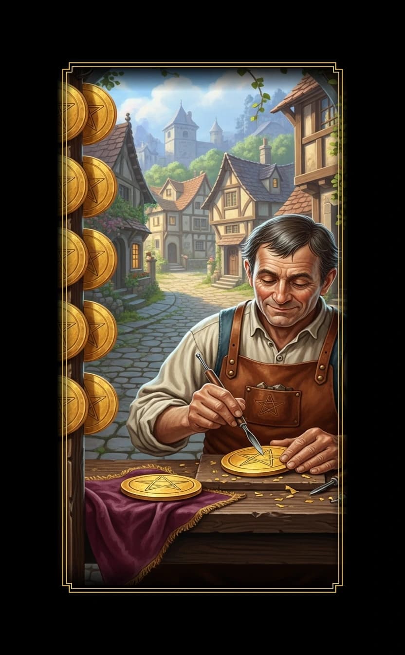 Eight Pentacles tarot card - Islam Makhachev's journey card