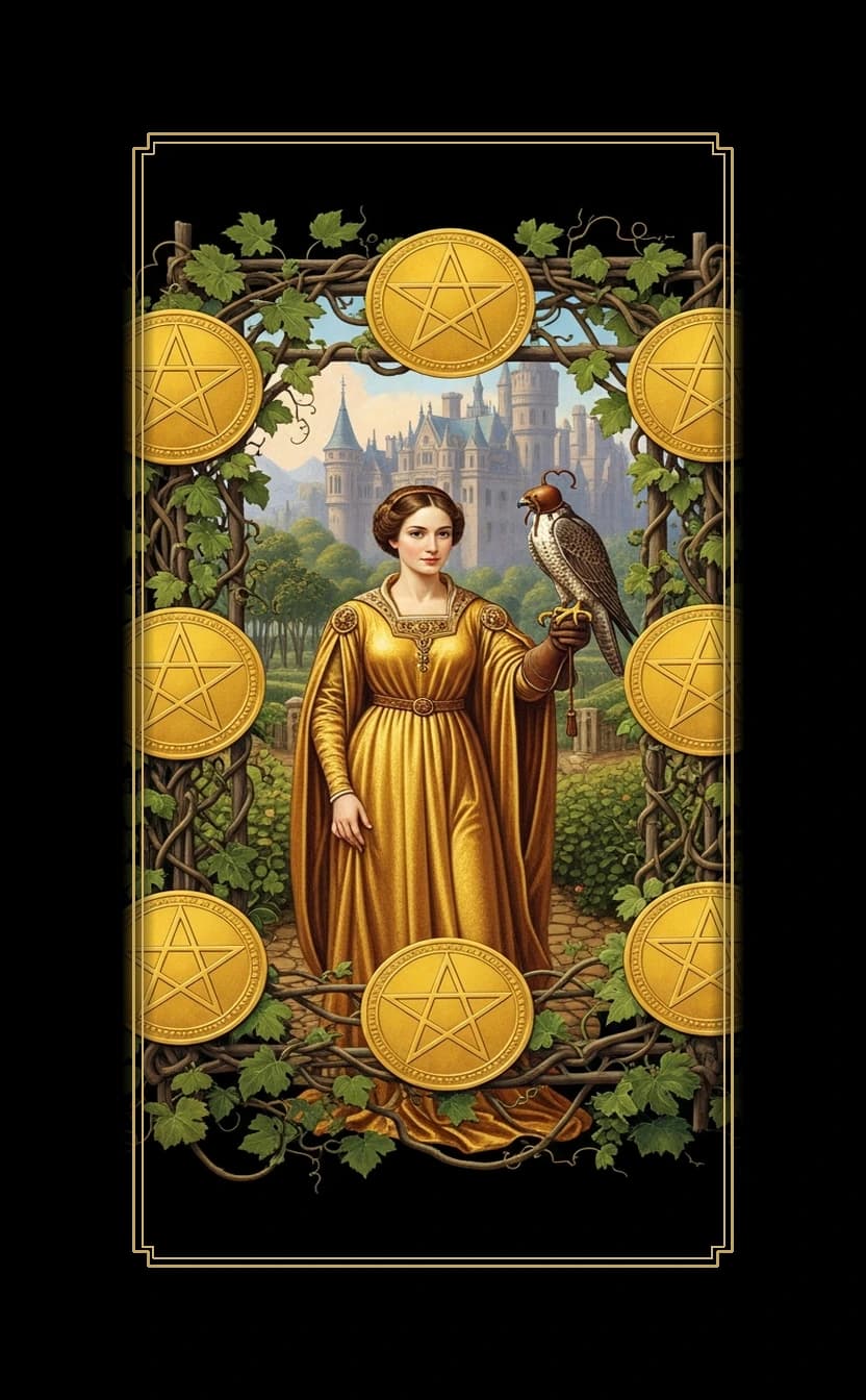 Nine Pentacles tarot card - Zendaya's journey card