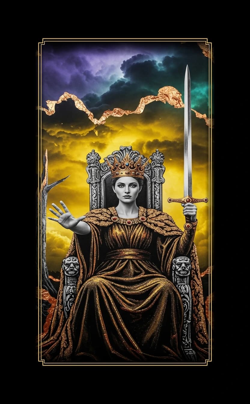 Queen Swords tarot card - Cate Blanchett's foundation card