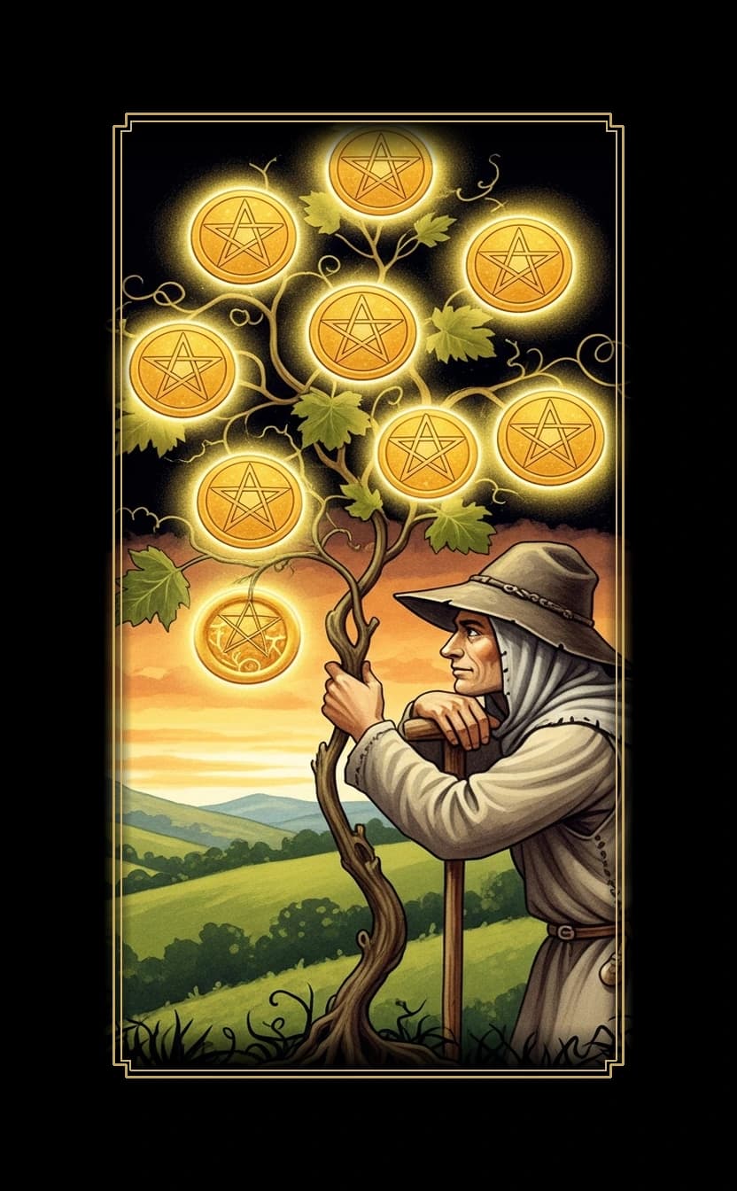 Seven Pentacles tarot card - Jensen Huang's journey card