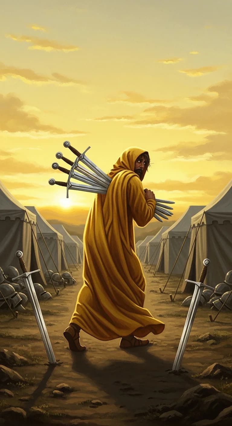 Seven Swords tarot card - Benjamin Netanyahu's journey card